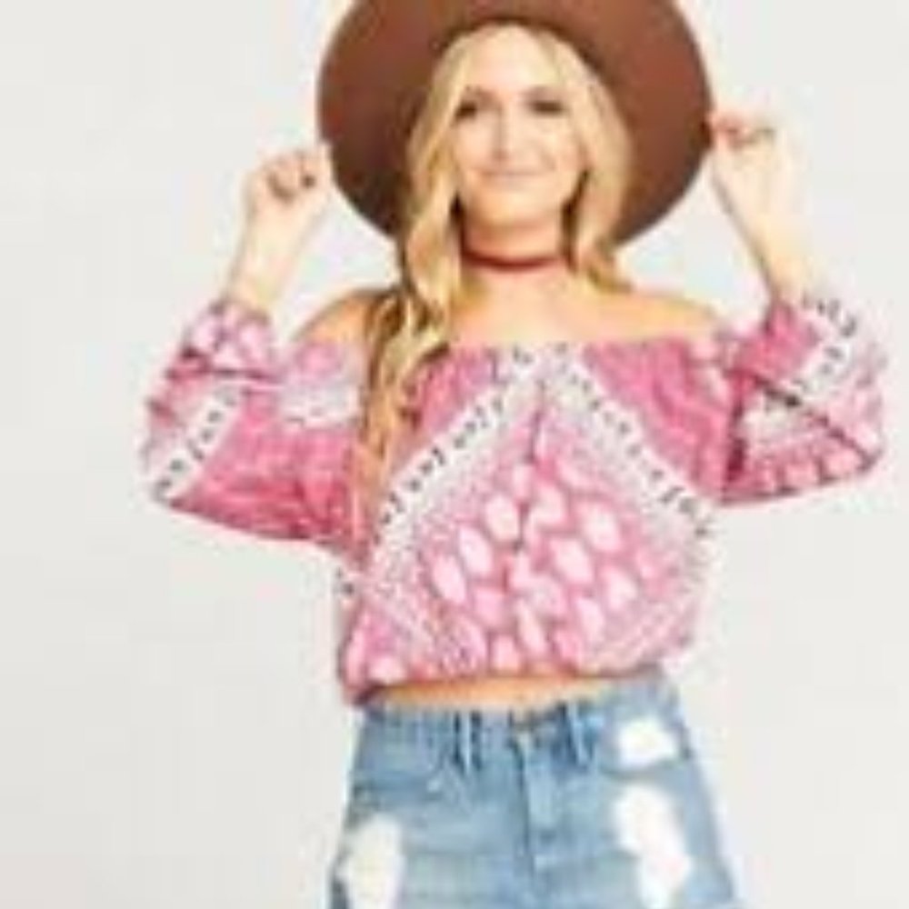 SHOW ME YOUR MUMU Lima Red Wine Paisley Scrunch Top Cropped Boho Festival Medium